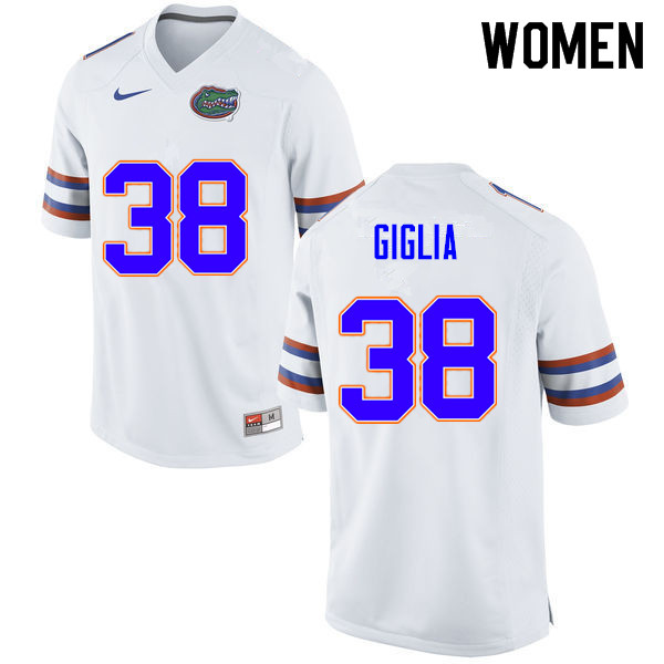 Women #38 Anthony Giglia Florida Gators College Football Jerseys Sale-White